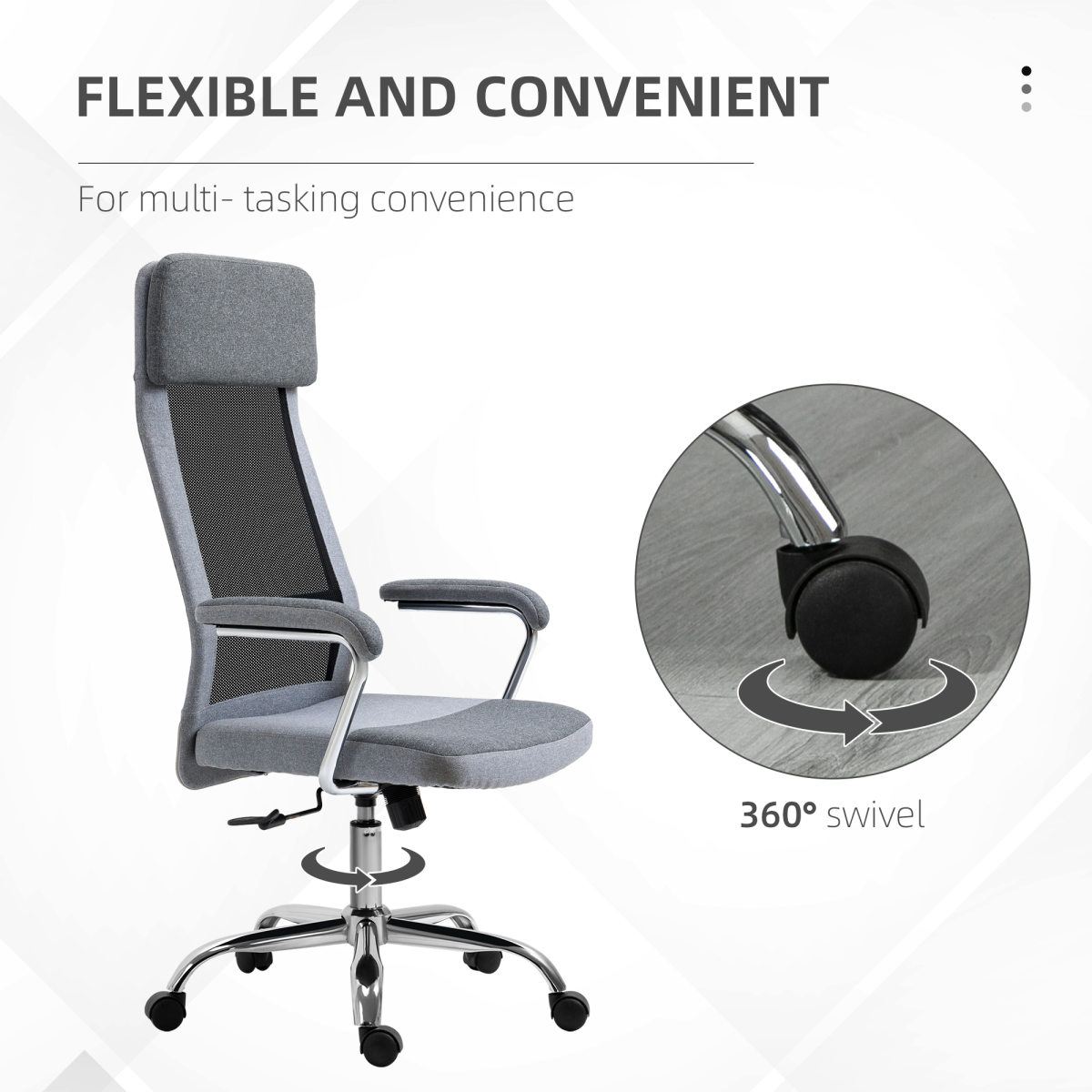 Vinsetto Office Chair Mesh High Back Swivel Task Desk Chair with Armrests, Grey