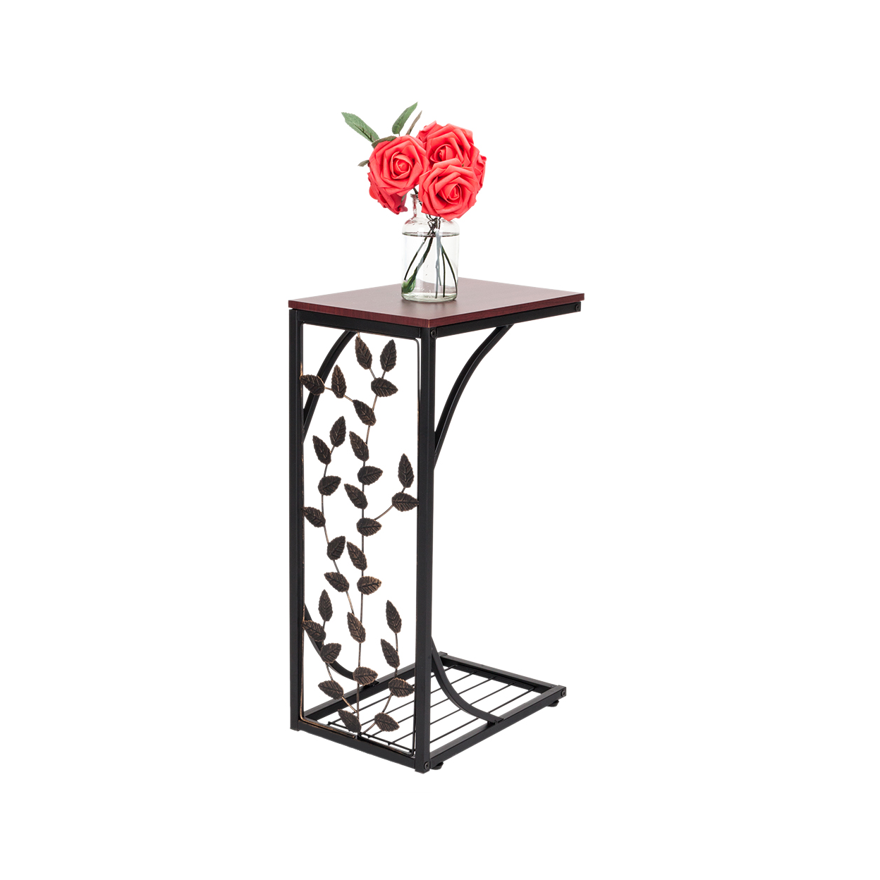 【Same Code:84356574】54*30.5*21CM Leaf Pattern Iron Side Table Coffee Table Brown