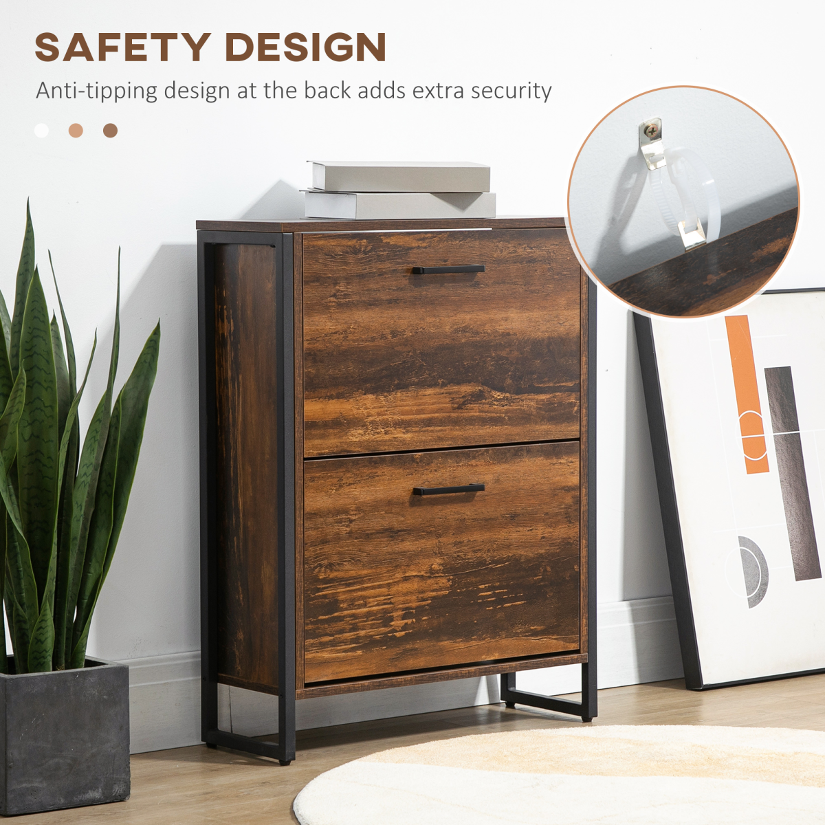 HOMCOM 2-Drawer Flip Shoe Cabinet with Divider, Wood-Effect