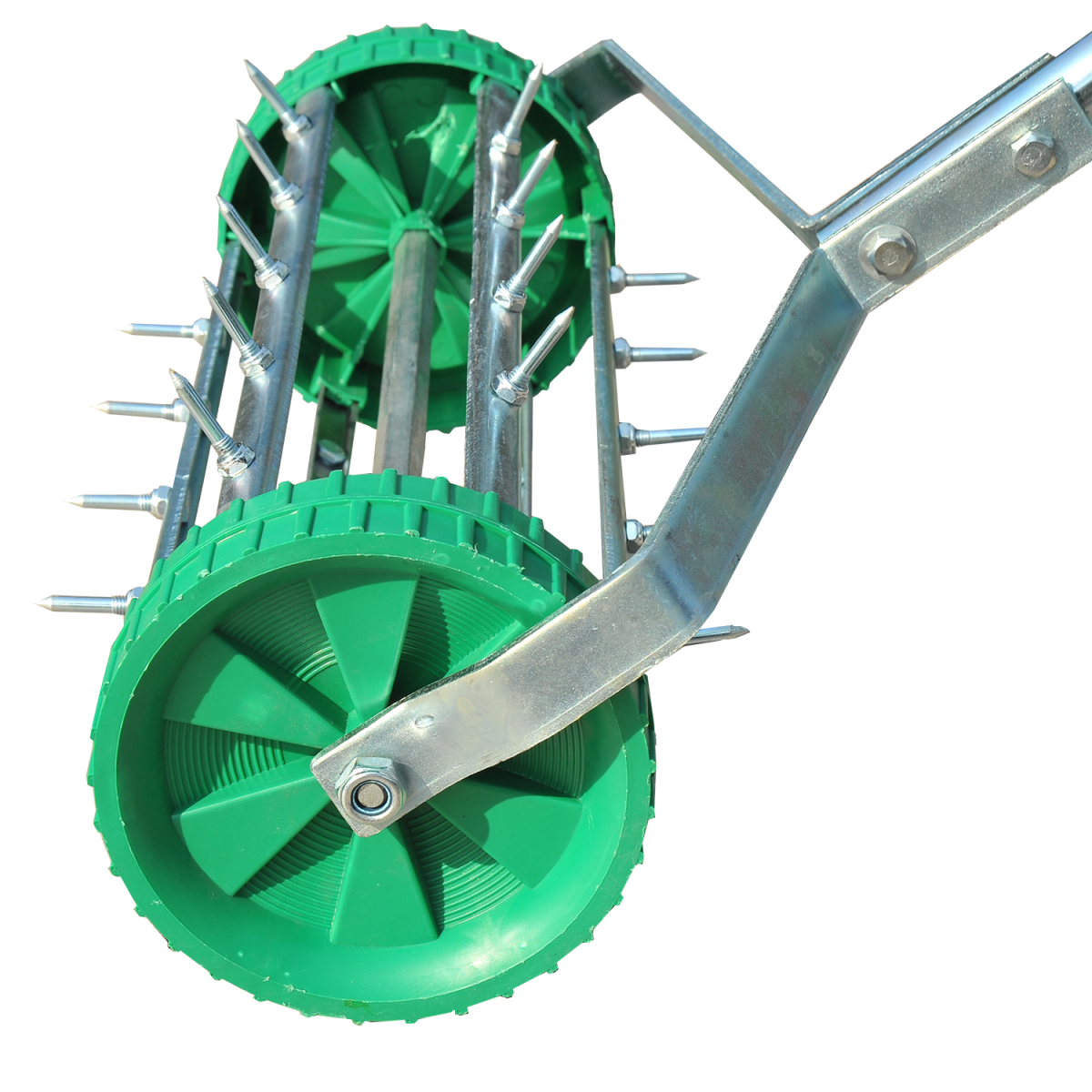 Outsunny Lawn Aerator Roller with 3-Level Adjustable Handle, Galvanized Metal and PP Plastic