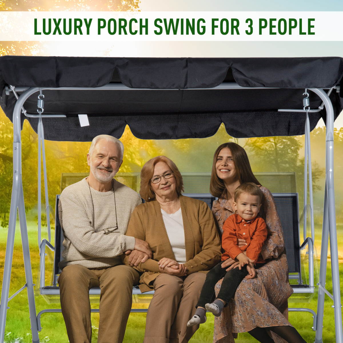 Outsunny Outdoor 3-Seater Swing Chair with UV Protected Canopy and Sling Fabric Seating