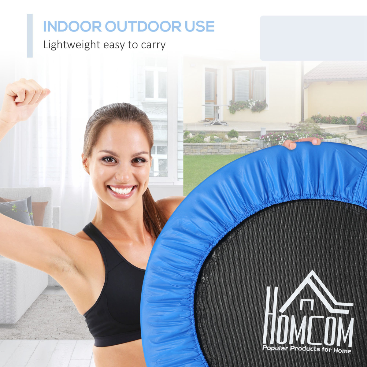 96 cm Foldable Mini Fitness Trampoline Rebounder, Blue, HOMCOM