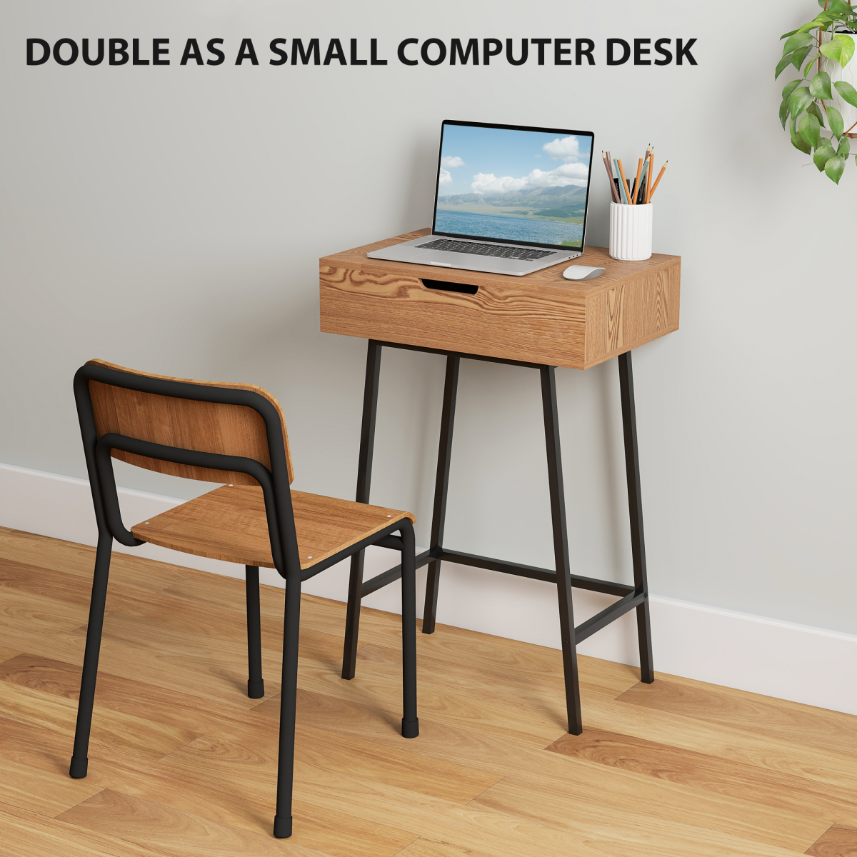 HOMCOM Industrial Vanity Desk with Flip-Up Mirror, Natural Wood Effect