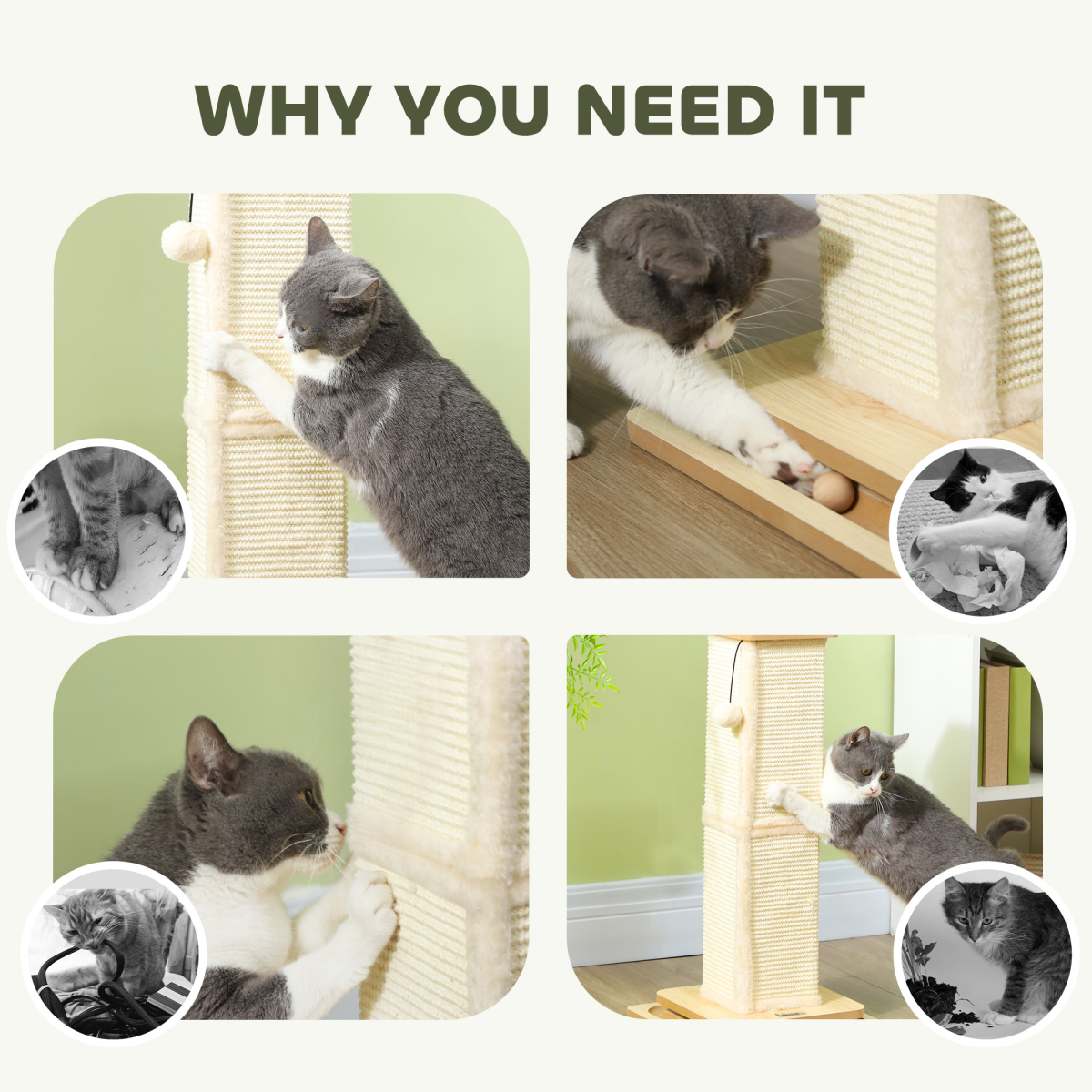 PawHut 67cm 3-in-1 Cat Scratching Post with Sisal & Track Ball Toy