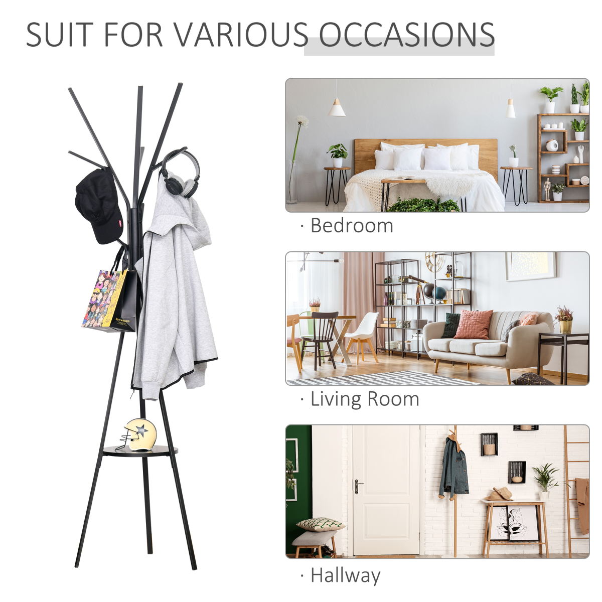 180cm Freestanding Metal Coat Rack with Shelf and 9 Hooks