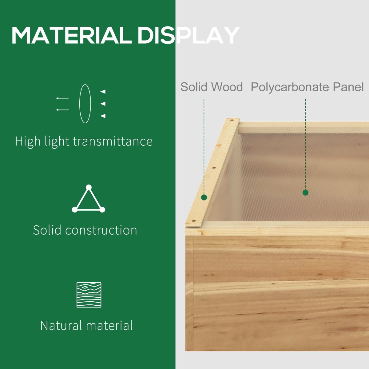 Outsunny Wooden Cold Frame Greenhouse Grow House with Clear Polycarbonate Panels, 100 x 50 x 36 cm, Natural