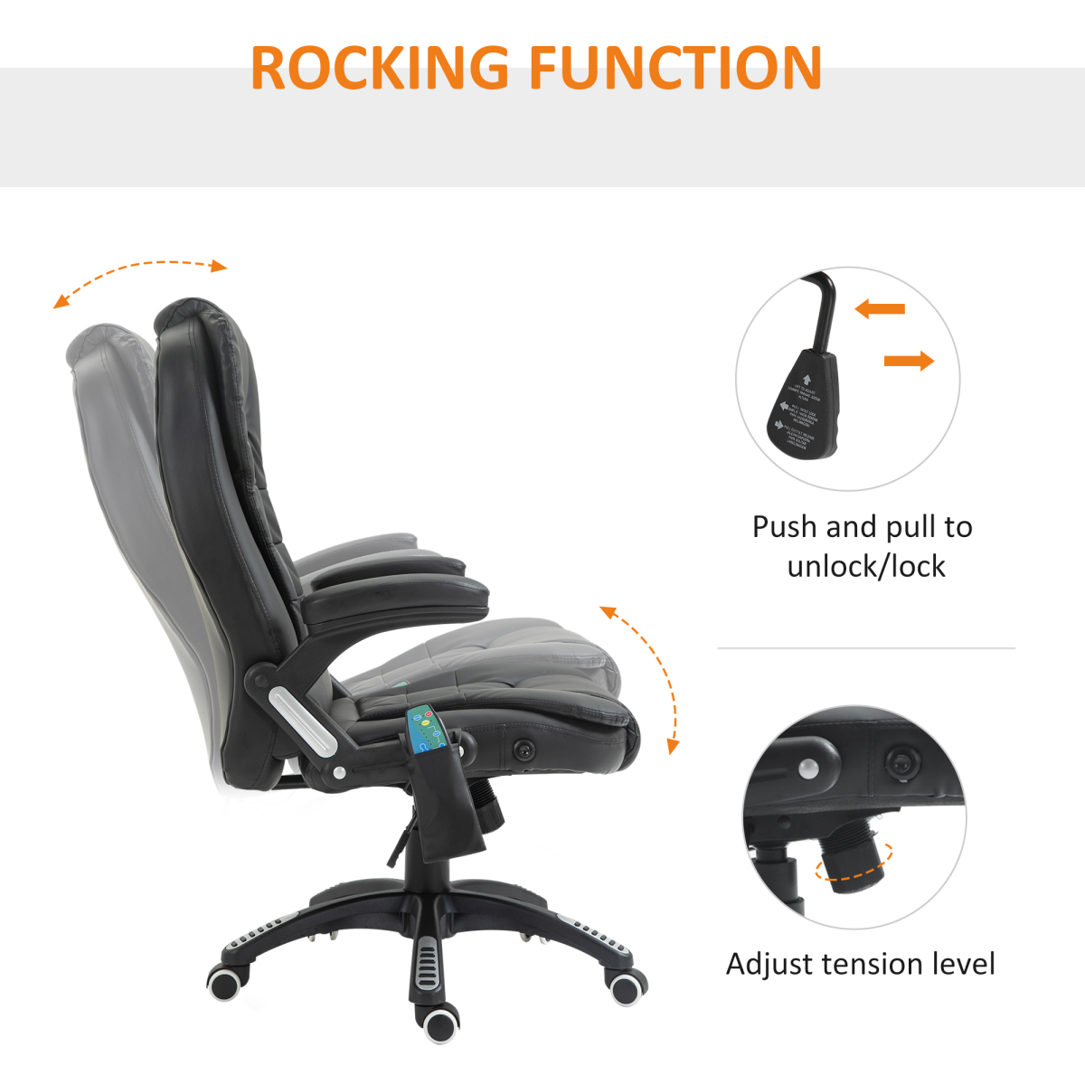 Black PU Leather Executive Reclining Office Chair with Massage & Heat