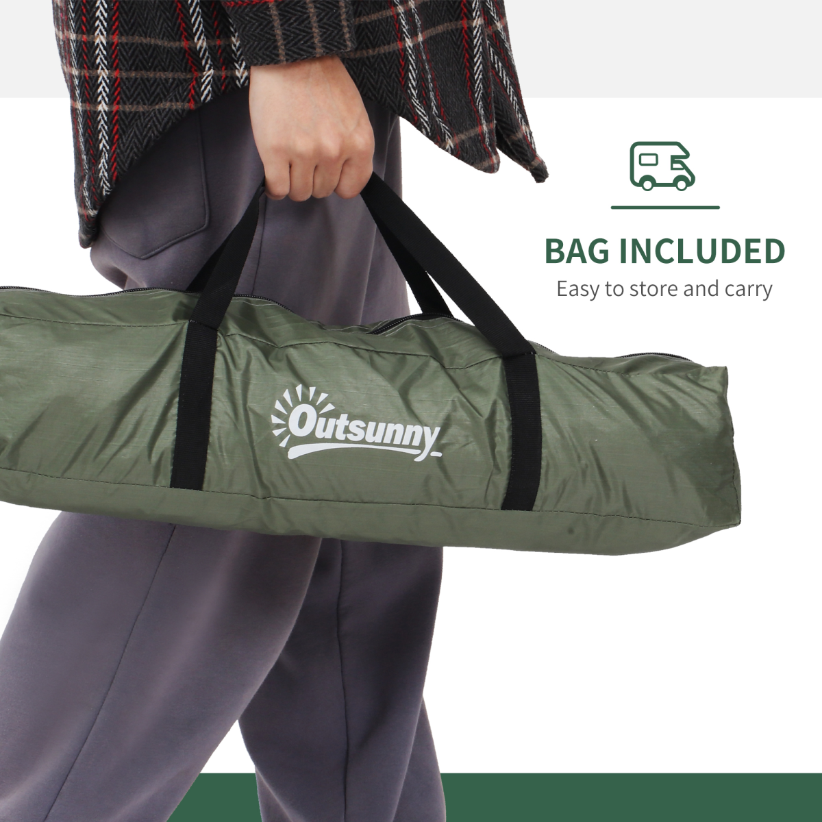 Outsunny Camping Tent for 2 Person Dome Tent w/ Storage Pocket Dark Green