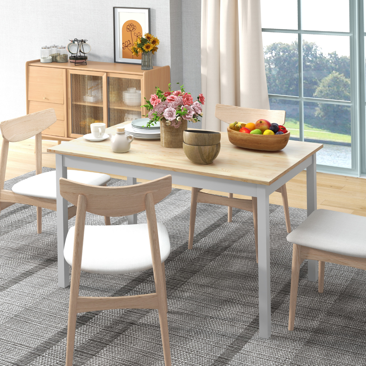 HOMCOM Farmhouse 4-Seater Pine Wood Dining Table for Kitchen