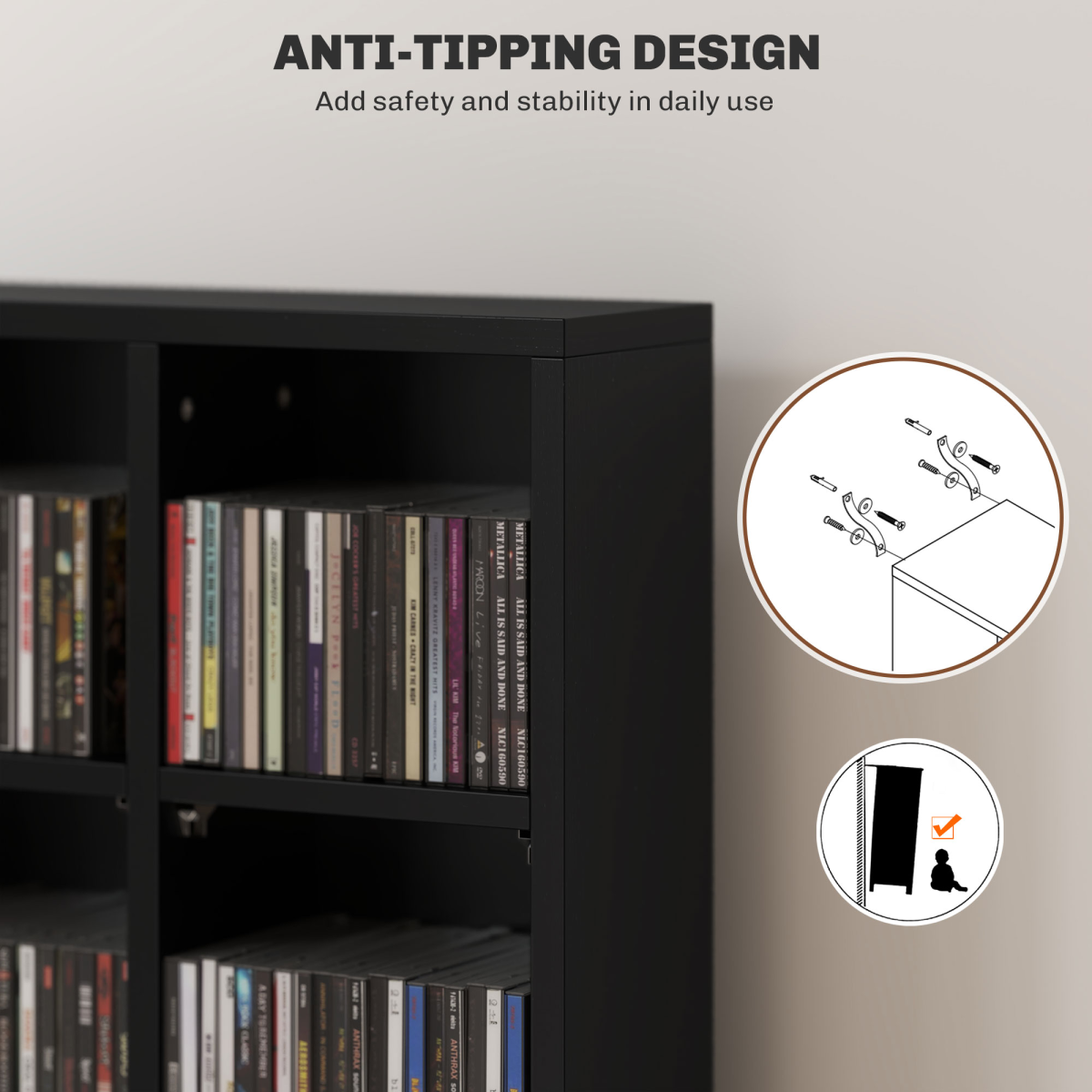 HOMCOM 24-Cube DVD CD Media Storage Rack with Adjustable Shelves, Black