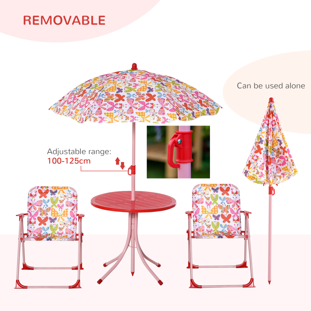 Kids 4-Piece Folding Picnic Table and Chair Set with Butterfly Parasol