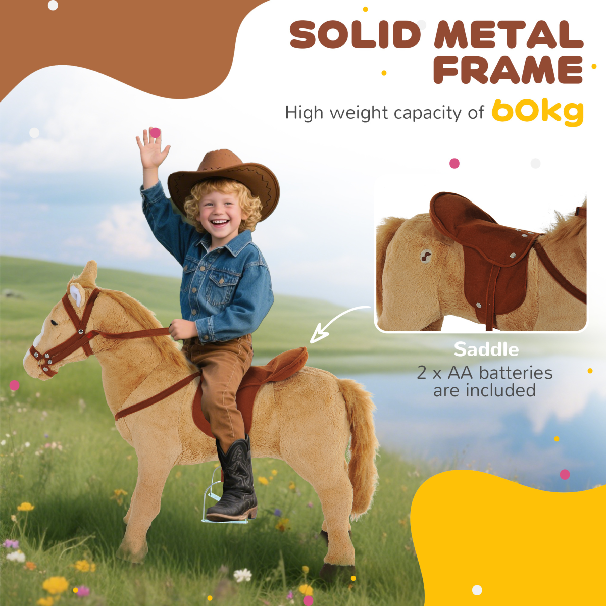 HOMCOM Children Standing Horse Plush Soft Ride On Toy Pony Kids Game Play