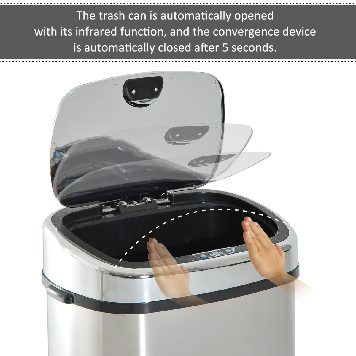 HOMCOM 68L Automatic Sensor Stainless Steel Dustbin Silver