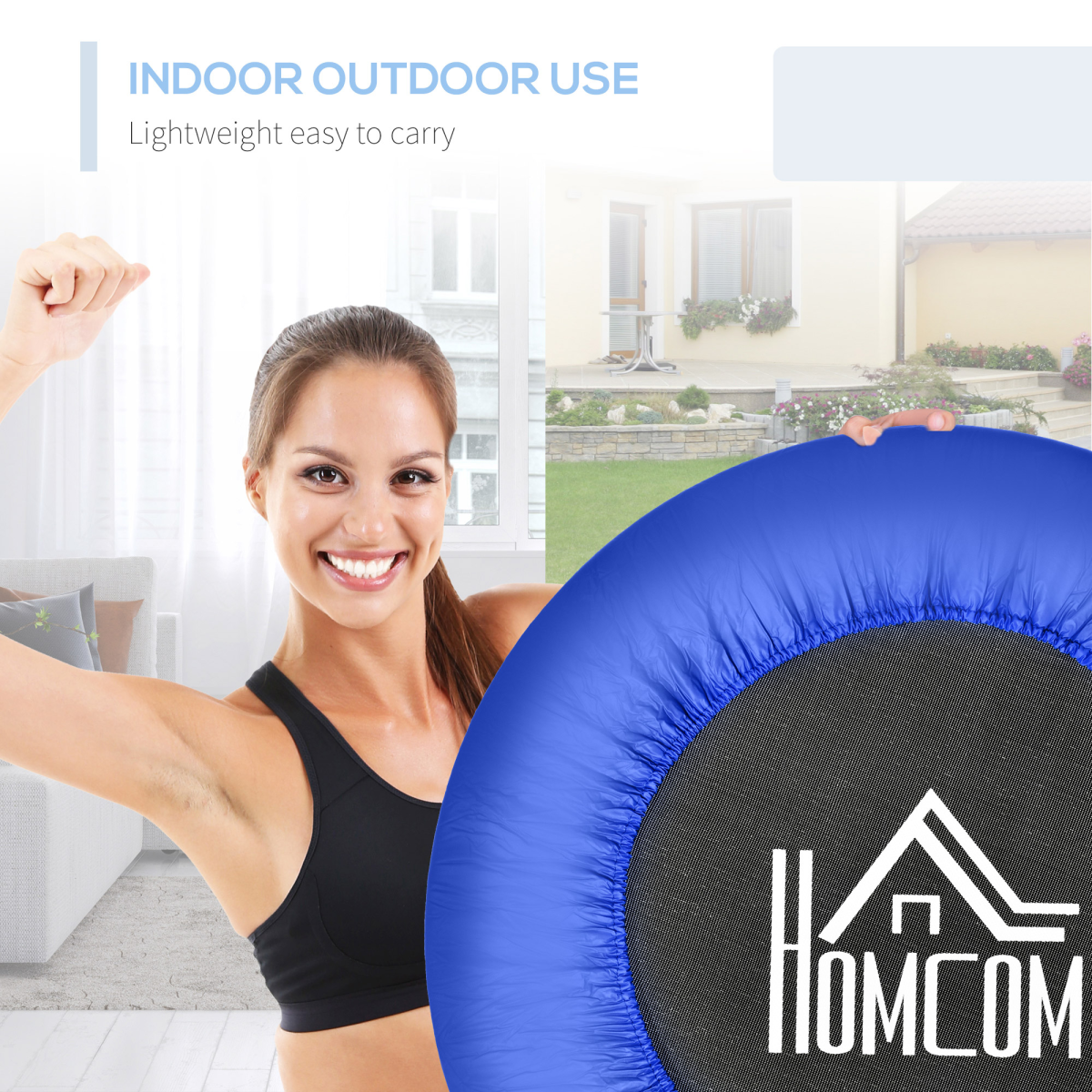 HOMCOM 81cm Foldable Fitness Trampoline, 100kg Max Load, Blue/Black
