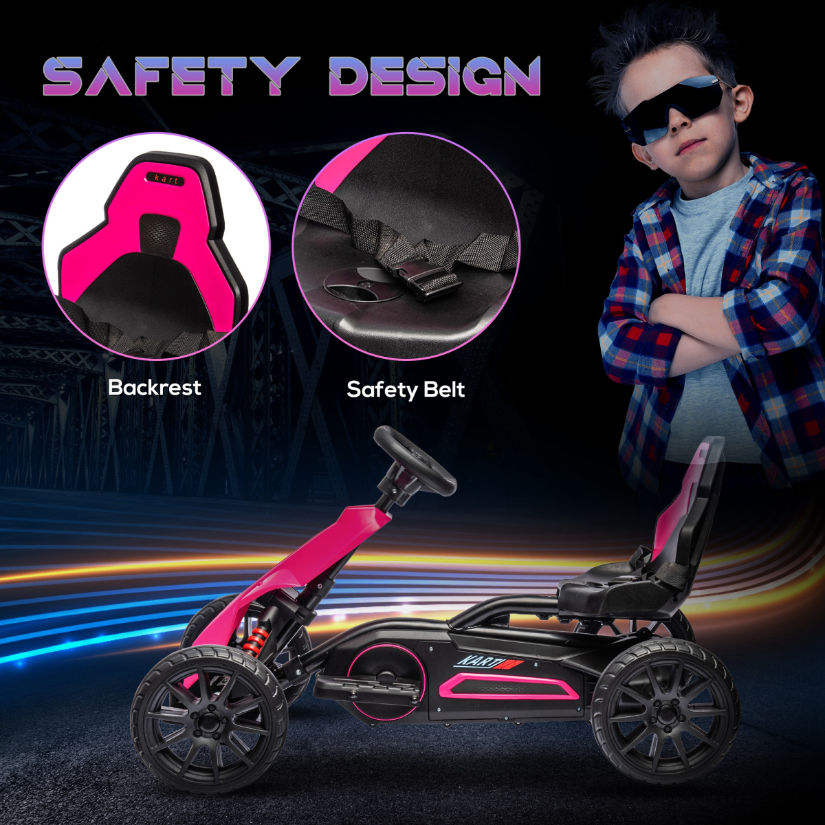 HOMCOM 12V Electric Go Kart, Forward/Reverse, 2 Speeds, Ages 3-8, Pink