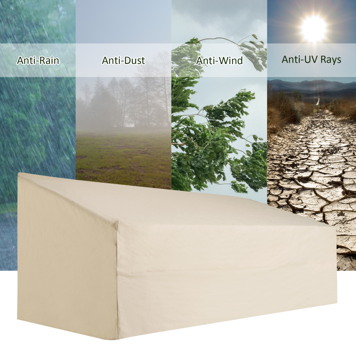 Outsunny Waterproof Patio Furniture Cover for 3-Seat Sofa, Beige, 218 x 111 x 101 cm