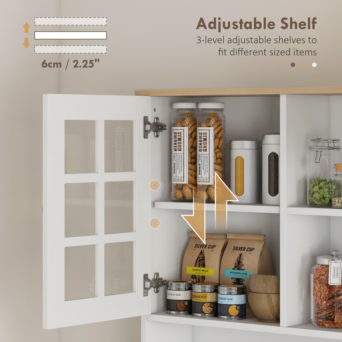 183cm Sideboard Grid Glass Doors Shelves Kitchen 72" Solid w/Glass Door