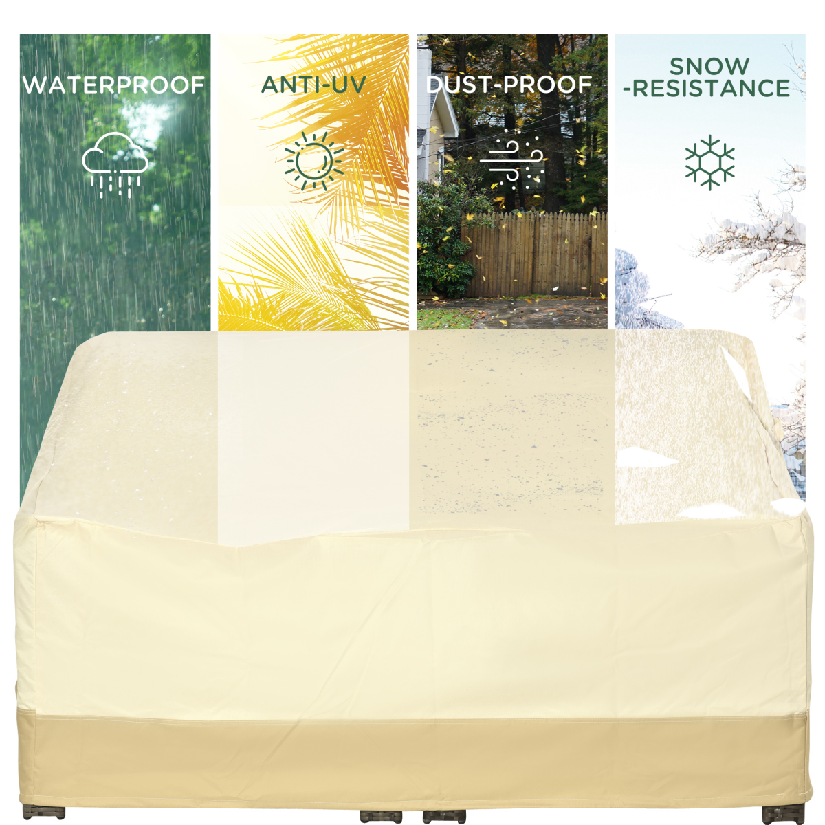 Outsunny Waterproof Patio Furniture Cover for 3-Seat Rattan Sofa, Oxford Fabric, Beige