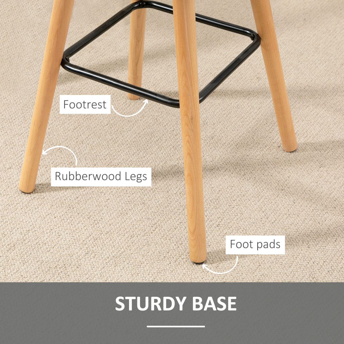 Set of 2 Grey Button-Tufted Armless Counter Height Bar Stools