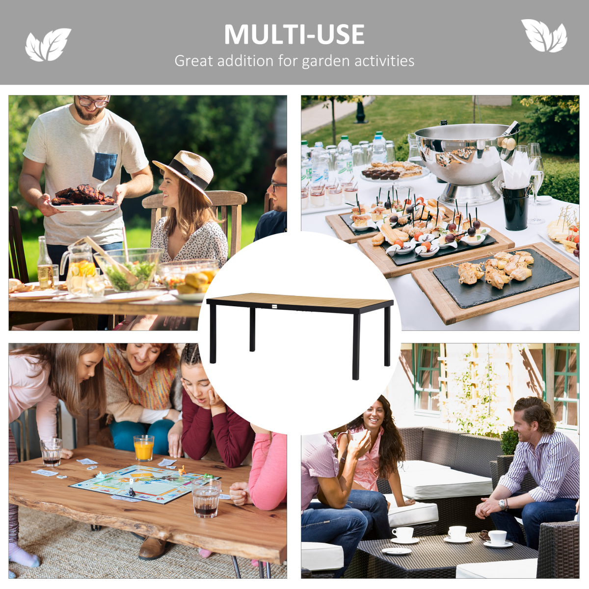 Outsunny 8-Seater Outdoor Dining Table, Aluminium Frame, Natural