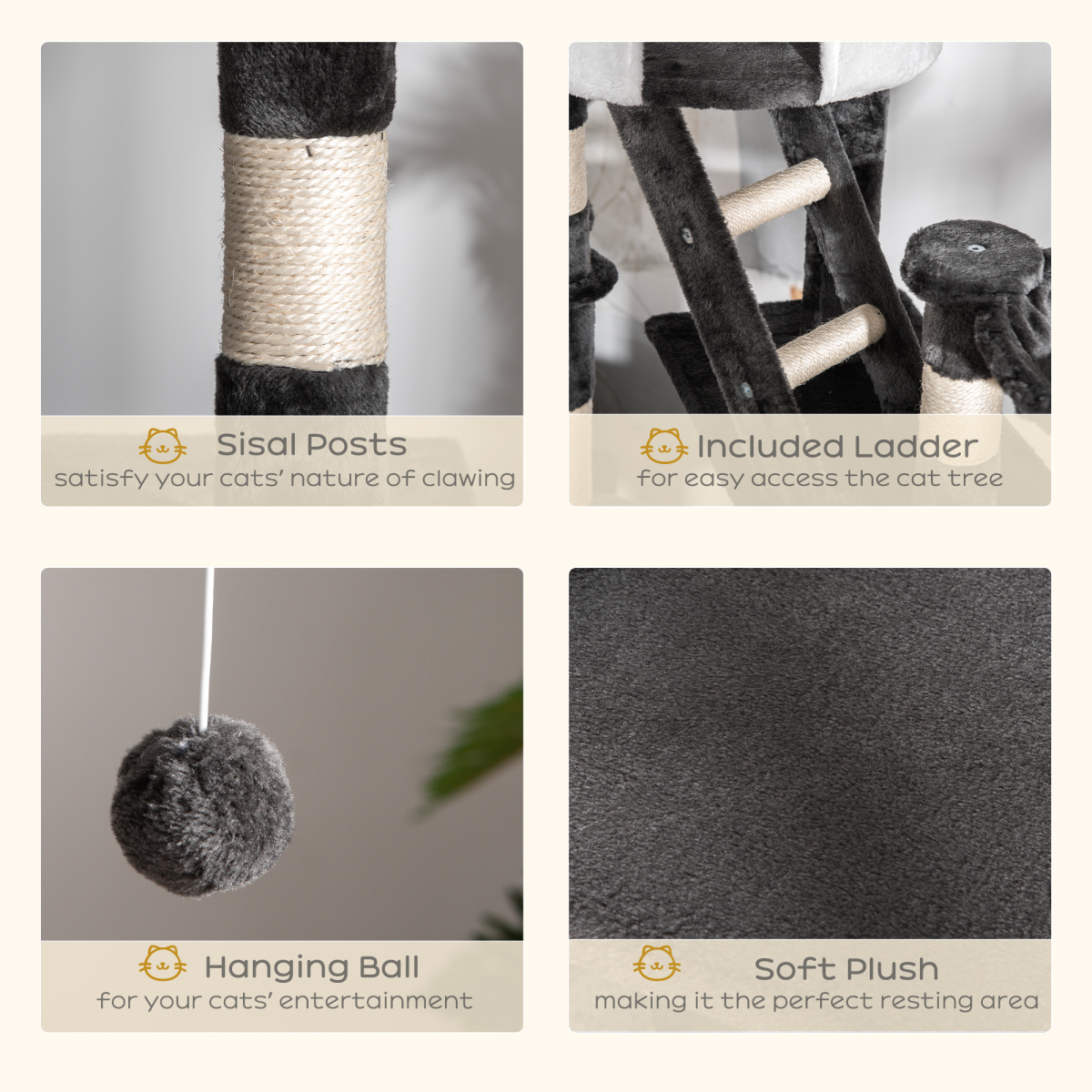 PawHut Large Cat Tree Scratching Post Condo with Cat Beds, Tunnel, Ladders, Cat Boxes and Plush Balls