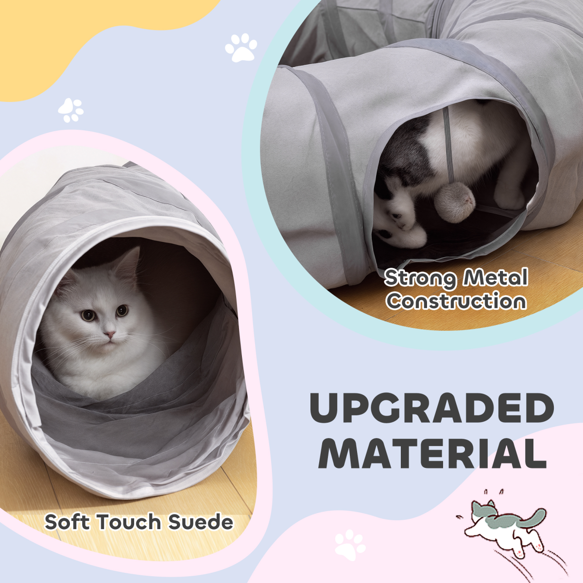PawHut 2-in-1 Cat Tunnel Bed, Grey, Indoor Play Tunnel for Cats