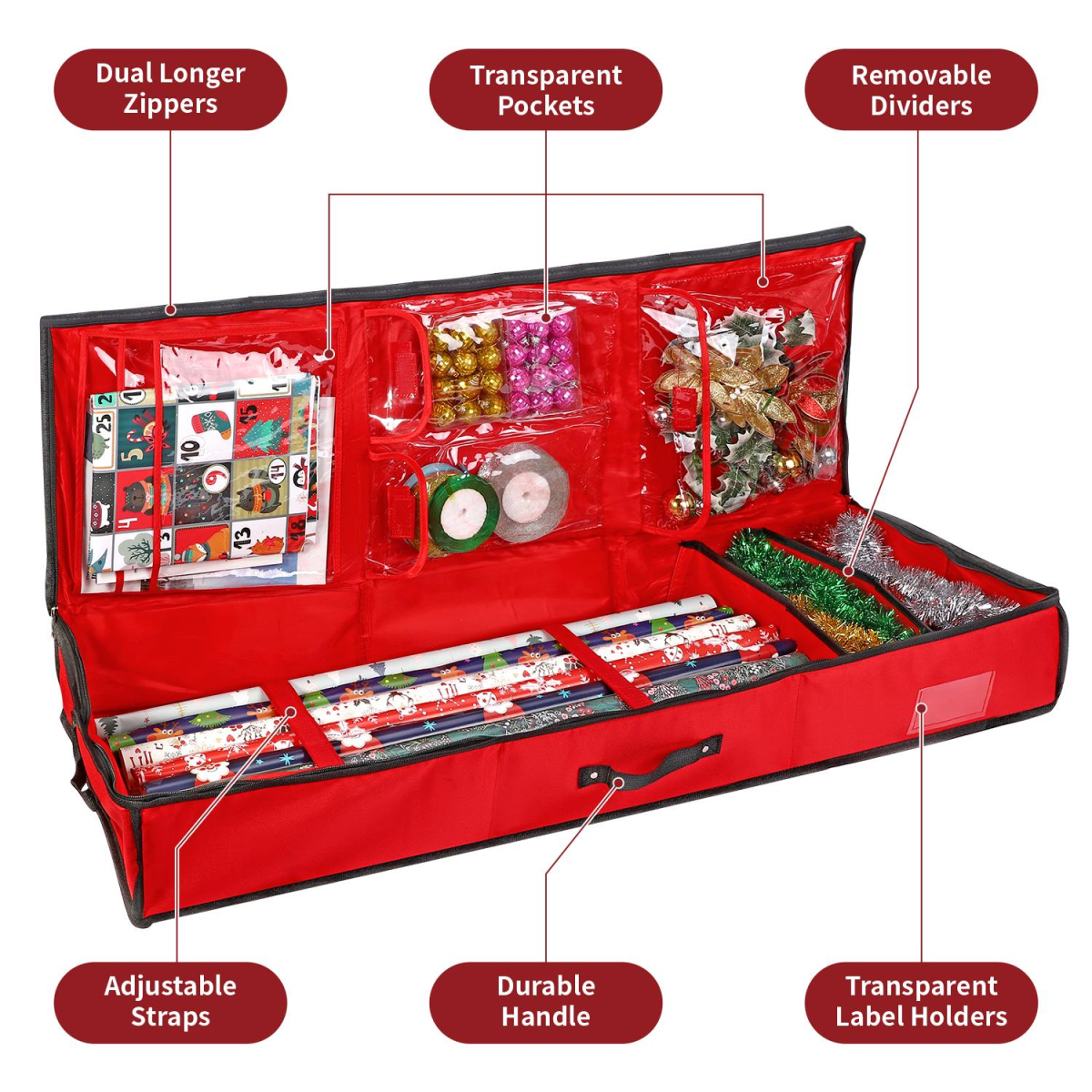 Vinsani Deluxe Gift Wrap Storage Organizer with Adjustable Straps and Compartments
