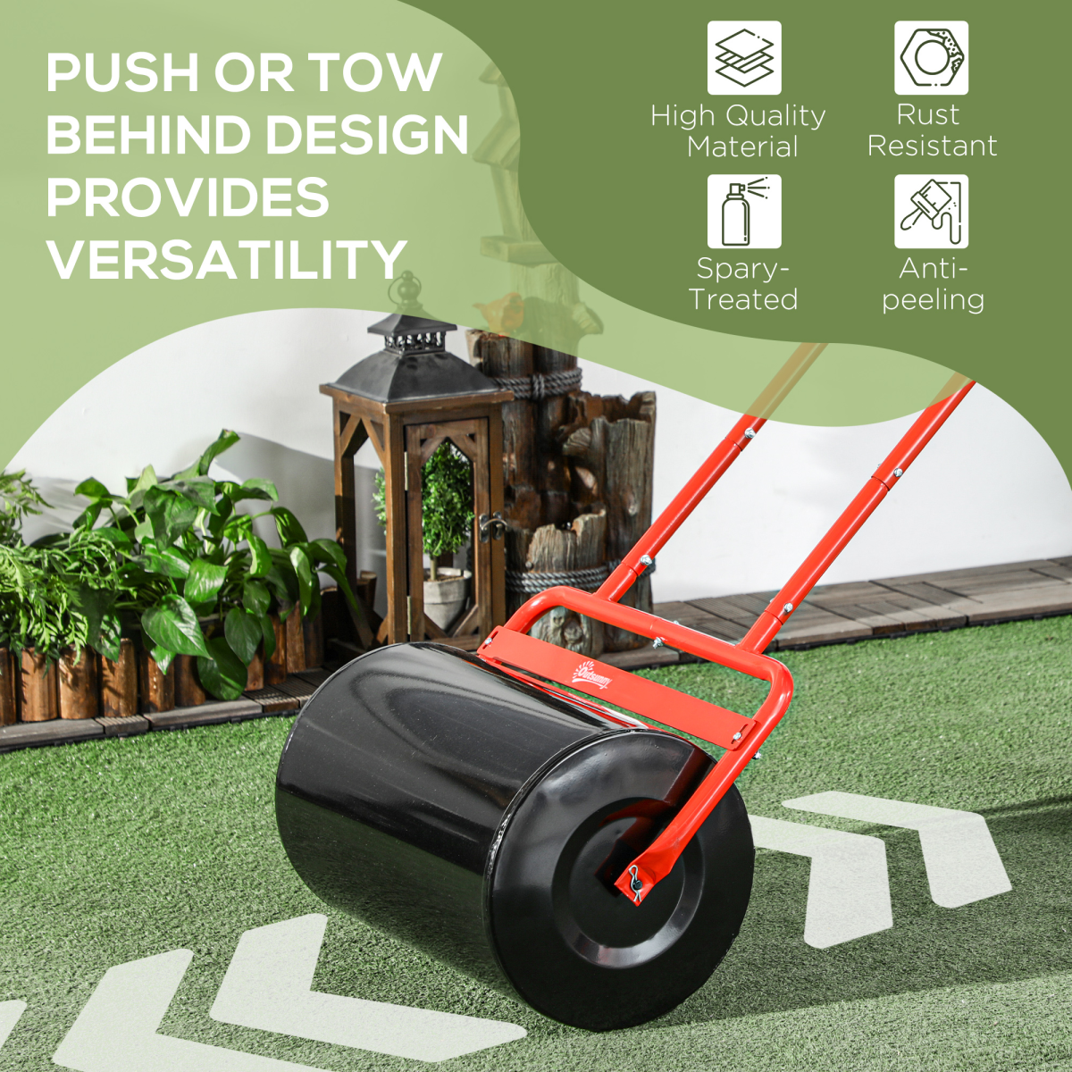 Outsunny Combination Push/Tow Lawn Roller, 38L Fillable with Water or Sand, Garden Roller