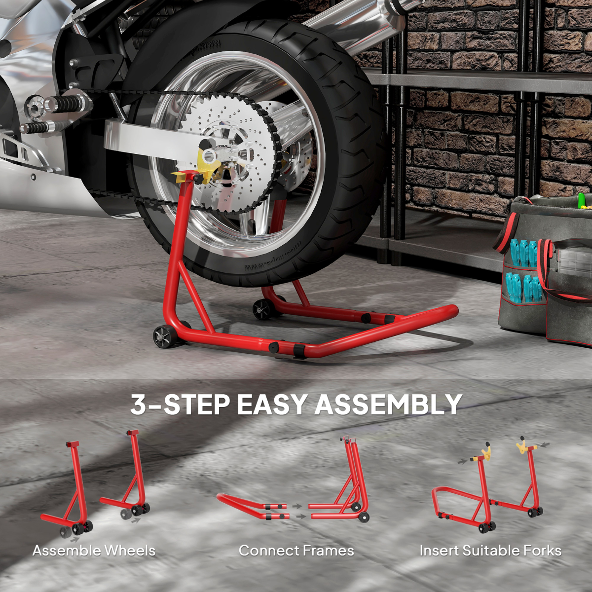 HOMCOM Motorcycle Rear Wheel Stand, 544kg Steel Paddock Stand