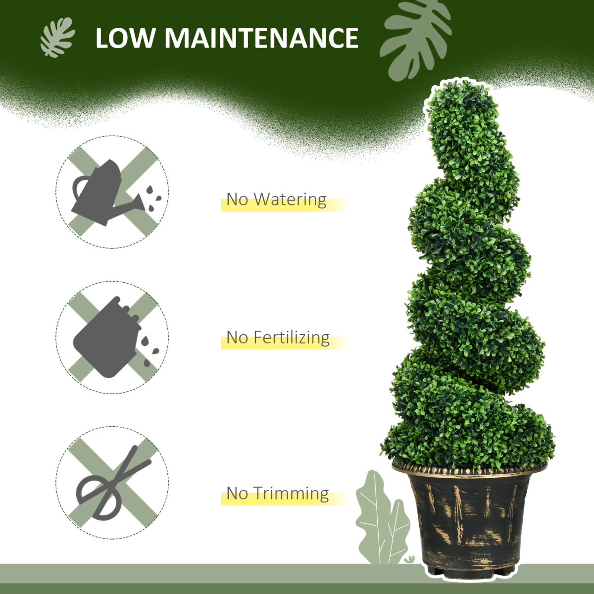HOMCOM Set of 2 Potted Artificial Spiral Boxwood Trees, 90cm
