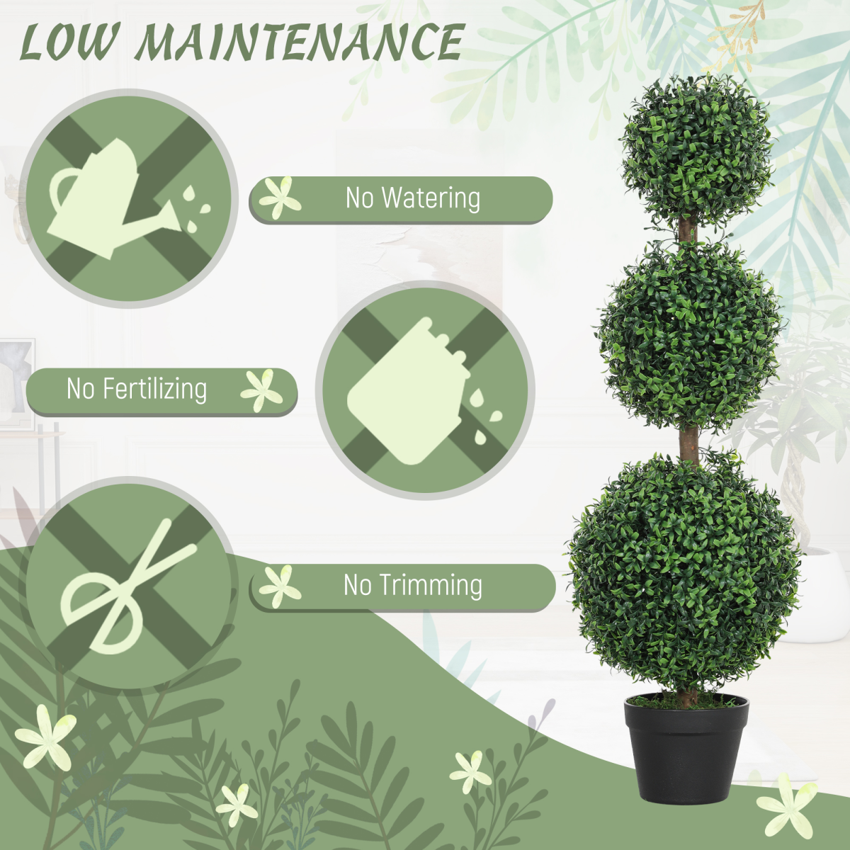 HOMCOM Set of 2 Artificial Boxwood Topiary Trees in Pot, Green