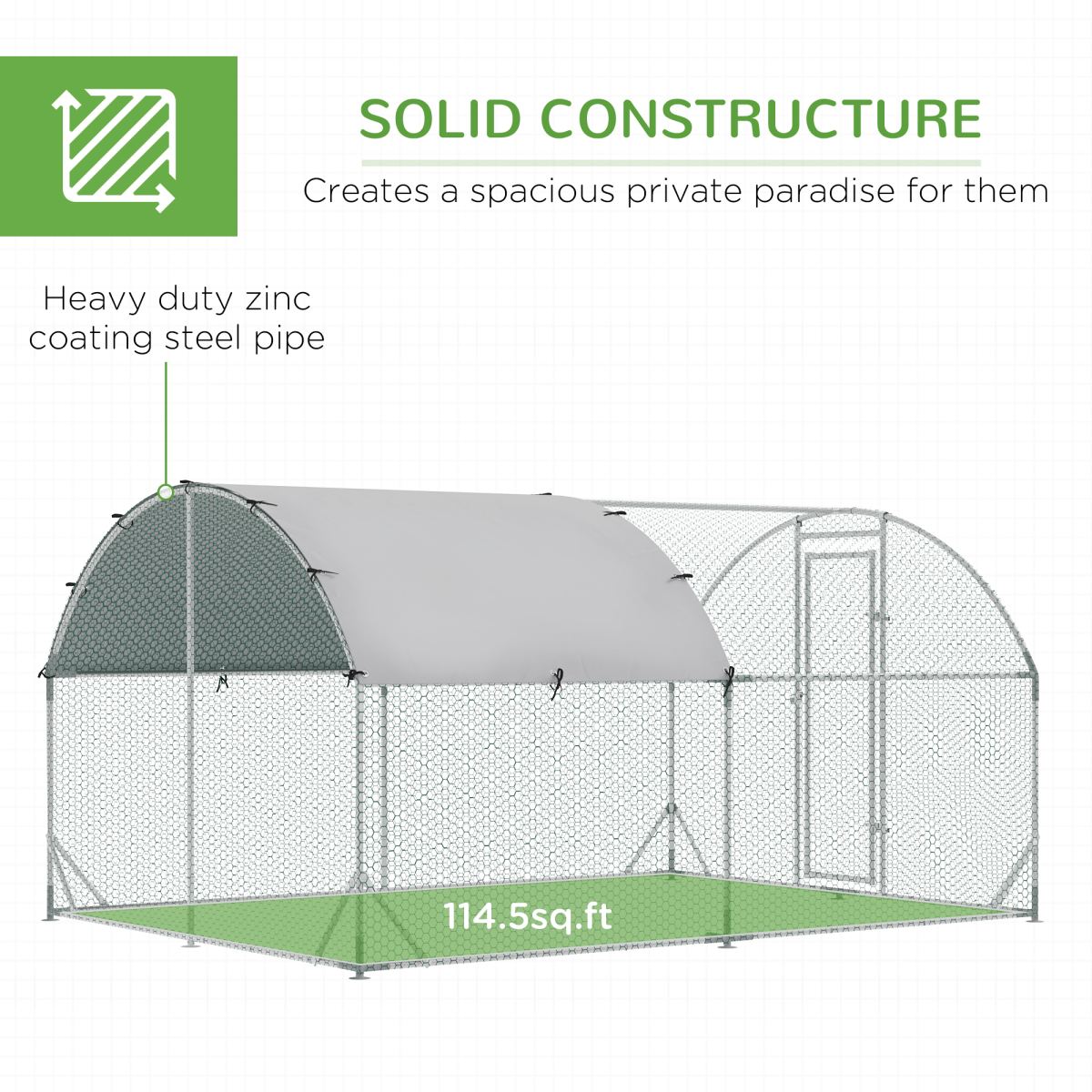 Walk-In Galvanised Chicken Run with Cover 2.8 x 3.8 x 2m