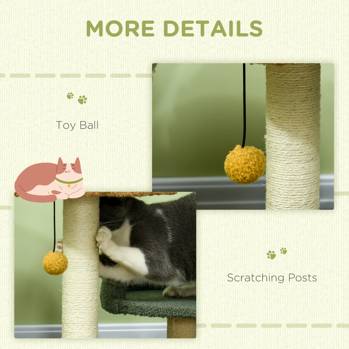 PawHut 52cm Indoor Cat Tree with Scratching Posts, Bed & Toy Ball
