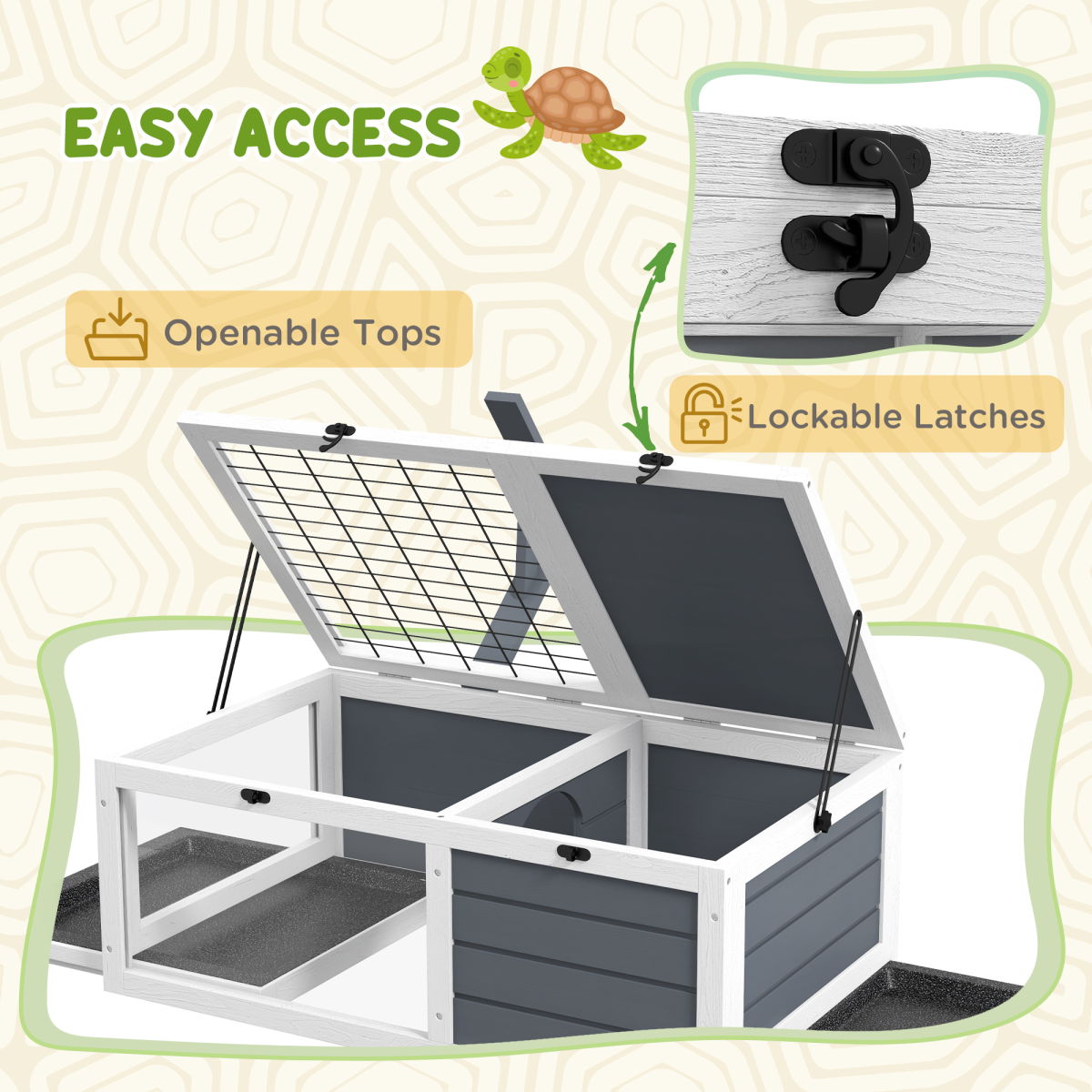 PawHut Grey Wooden Tortoise House with Basking Area & Lamp Holder