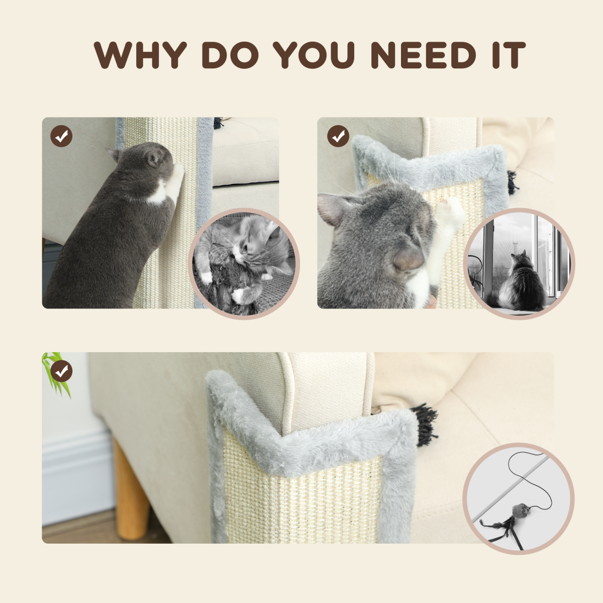 PawHut 56cm Corner Cat Scratching Post with Sisal Pad, Grey