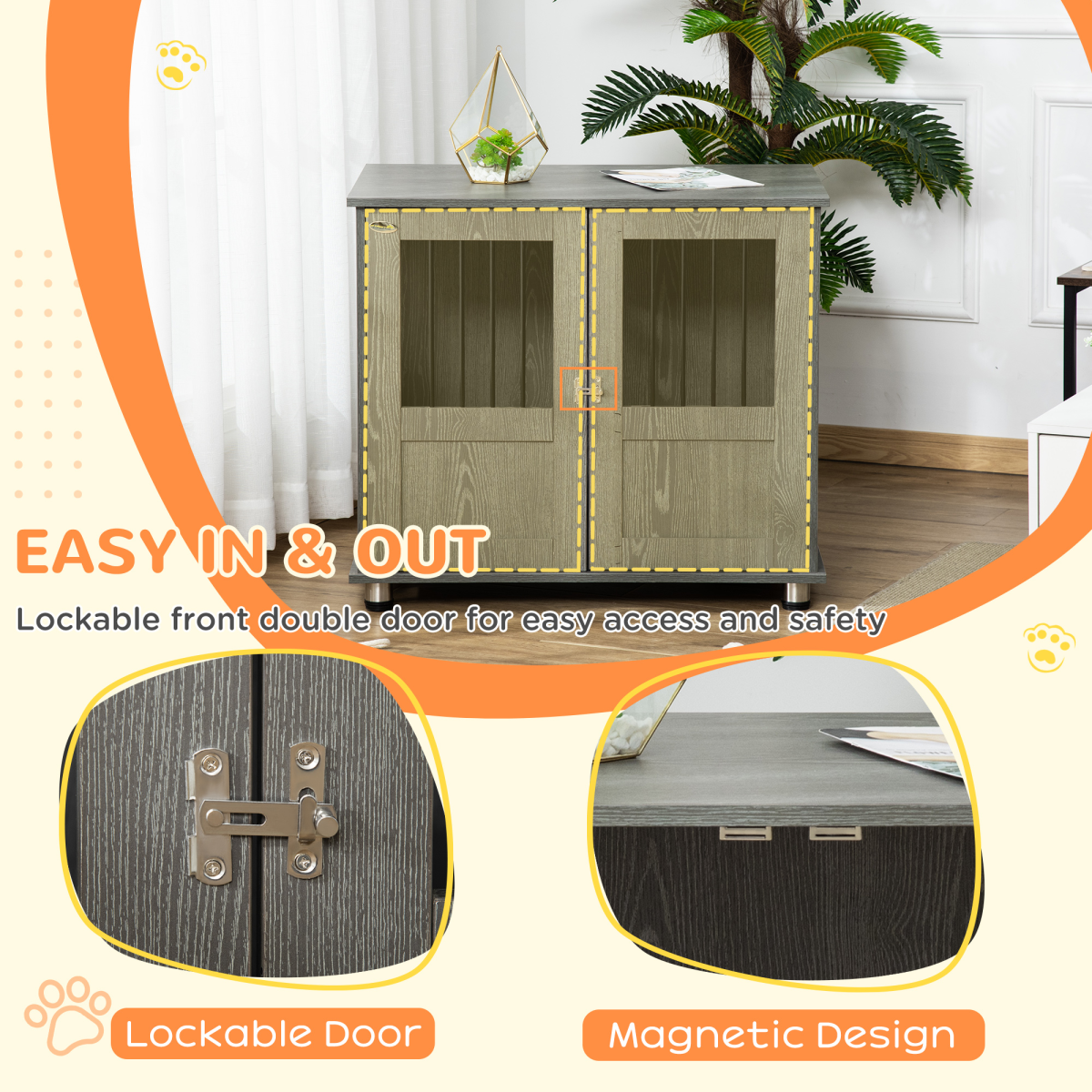 PawHut Wooden & Wire Dog Cage for Medium Dogs, Stylish Pet Kennel with Magnetic Doors, Wide Top and Elevated Base