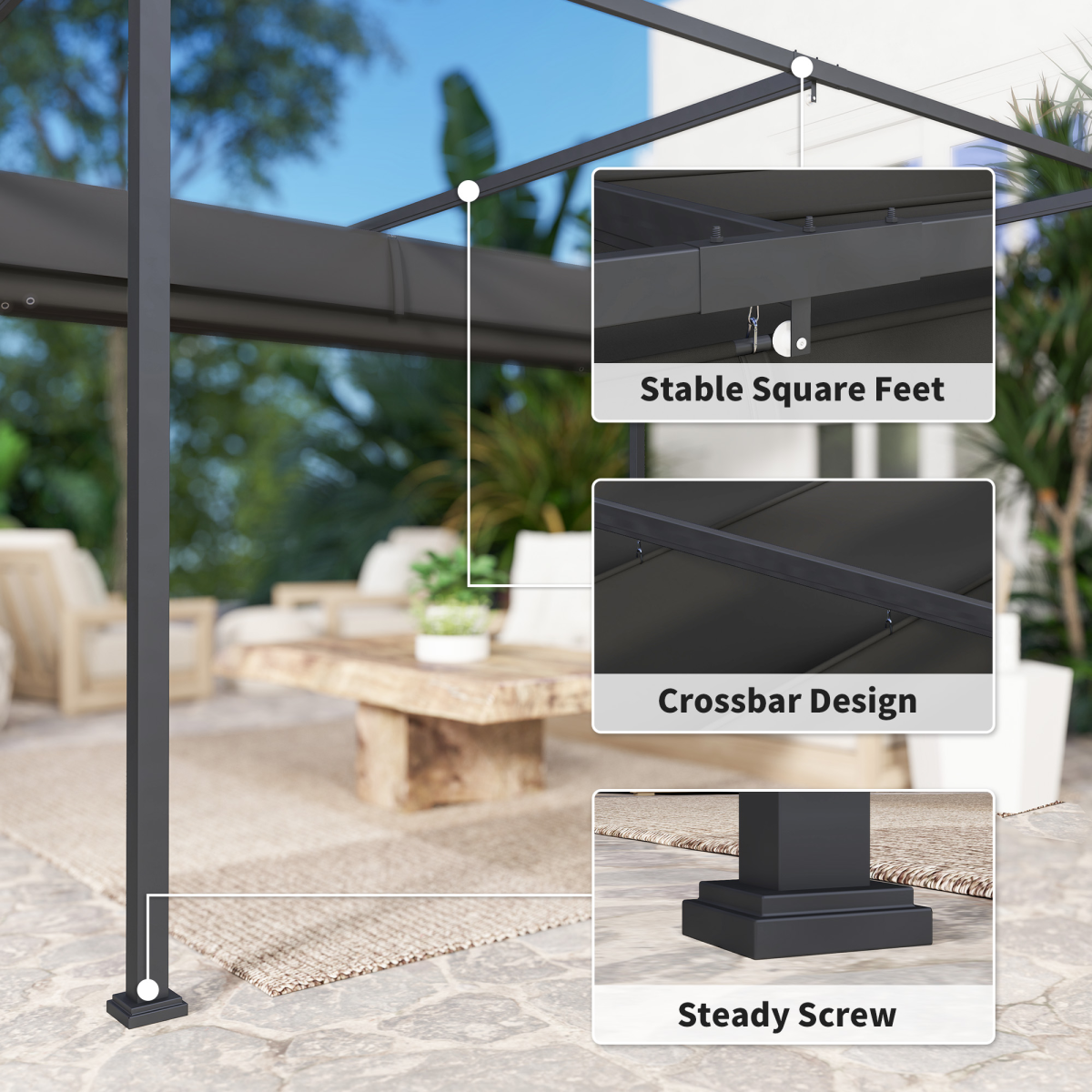 Outsunny 4 x 3 m Metal Pergola Gazebo with Retractable Canopy, Black