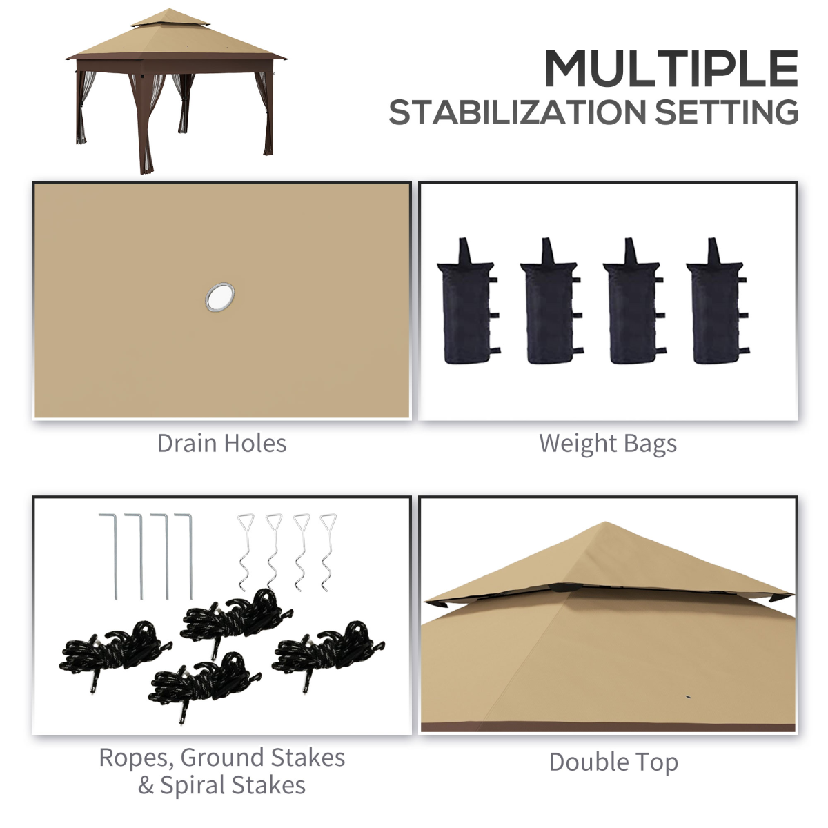 Outsunny 3 x 3 m Pop Up Gazebo Instant Shelter with Mosquito Netting, Khaki