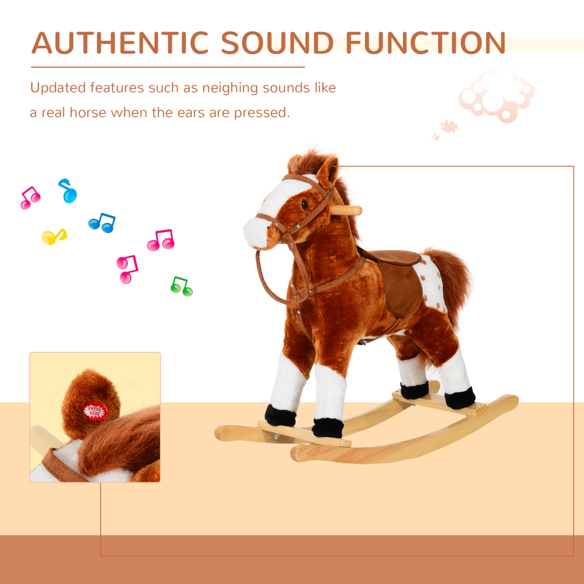HOMCOM Plush Rocking Horse with Neigh Sound, Brown