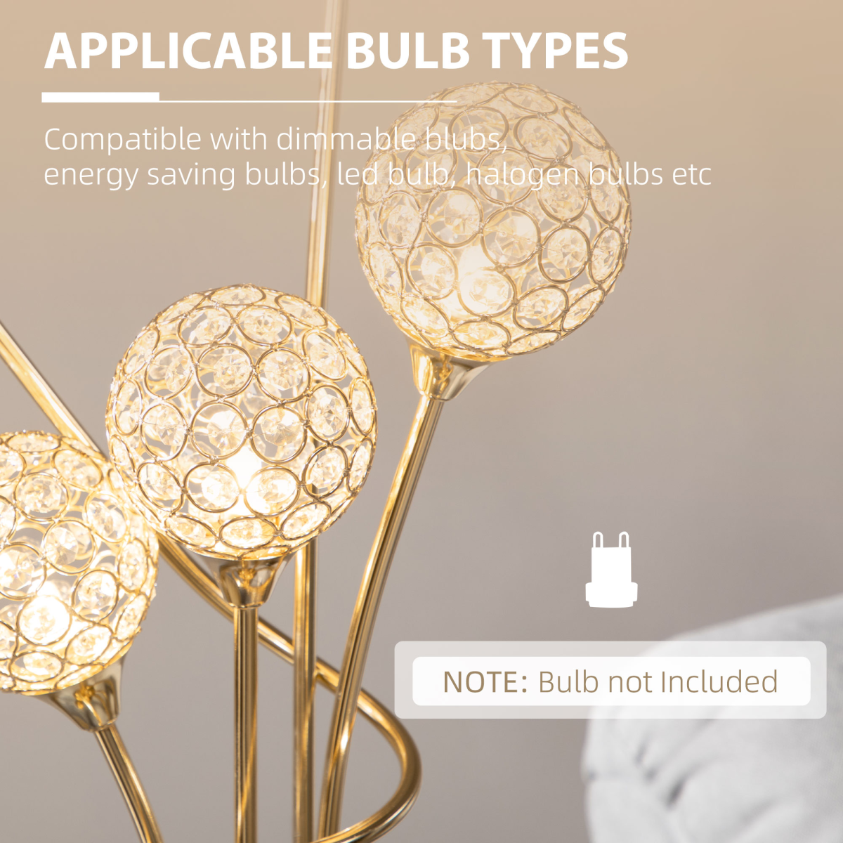 HOMCOM Gold 5-Light Crystal Upright Floor Lamp