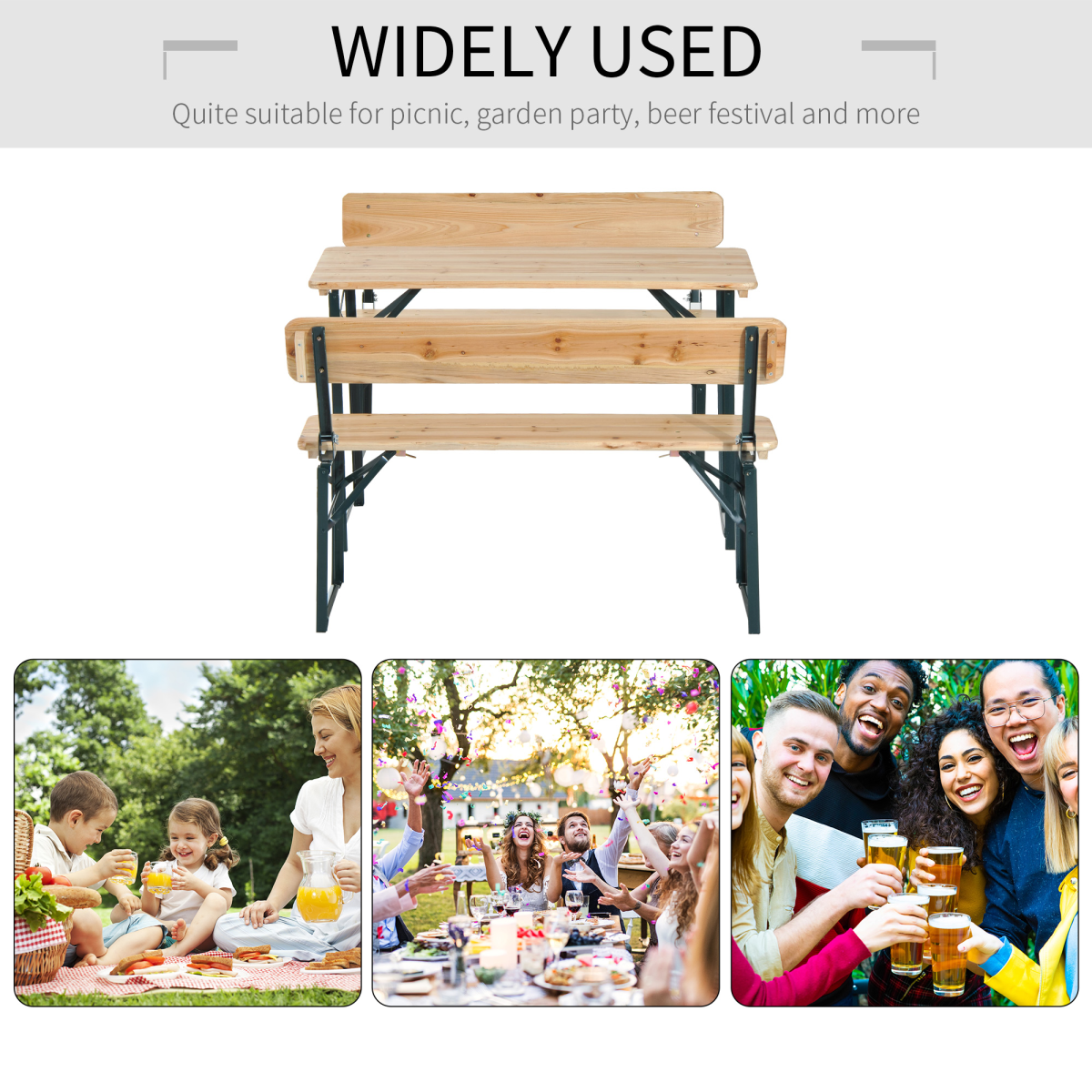 Outsunny 3-Piece Fold-Out Wooden Table and Bench Set