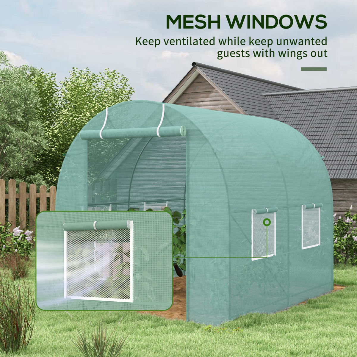 Walk-In Polytunnel Greenhouse, 2.5 x 2 m, Steel Frame, PE Cover