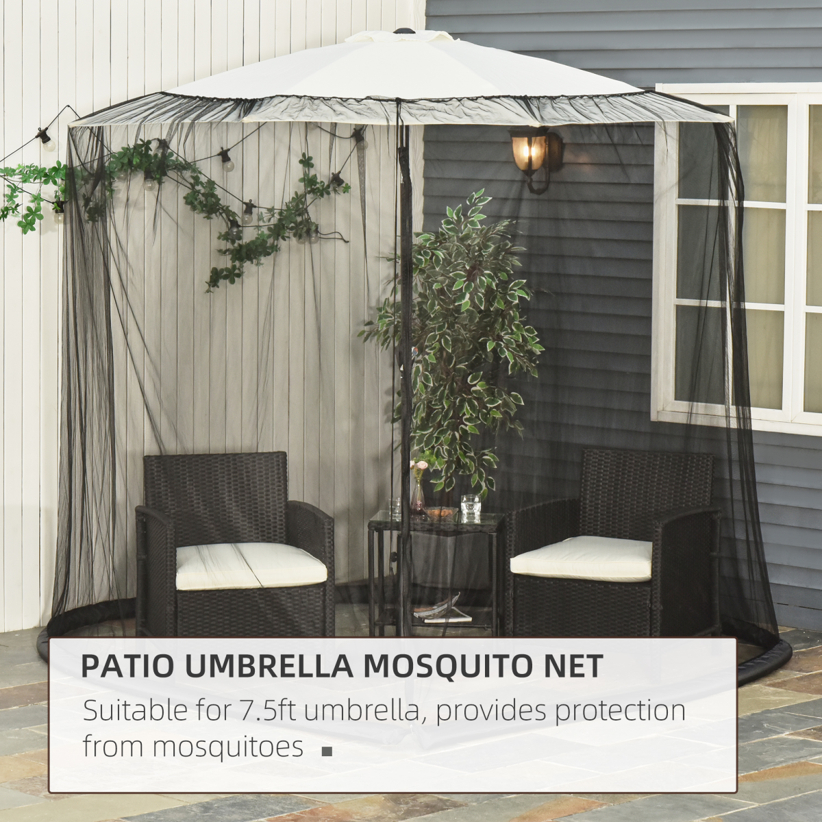 Outsunny 2.3m Black Umbrella Table Mosquito Net with Zippered Door