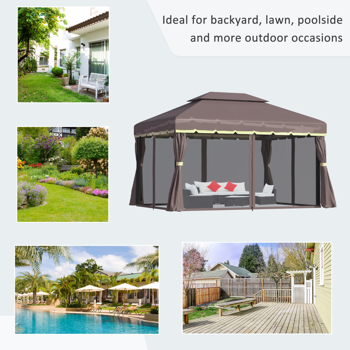 Outsunny Metal Frame Gazebo with Sides, Powder-Coated Aluminium Frame, PA-Coated Polyester Roof, Removable Curtains