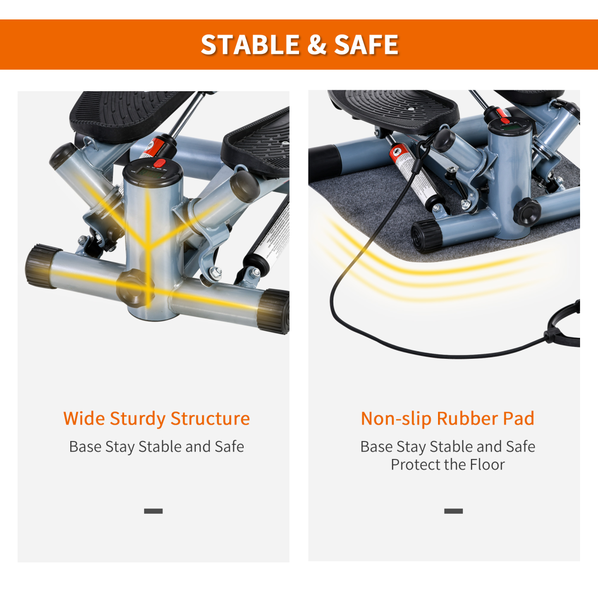 Mini Stepper Step Machine with Cushion Mat, Adjustable Pedal Height, Electronic Display, and Arm Training Ropes for Full Body Training