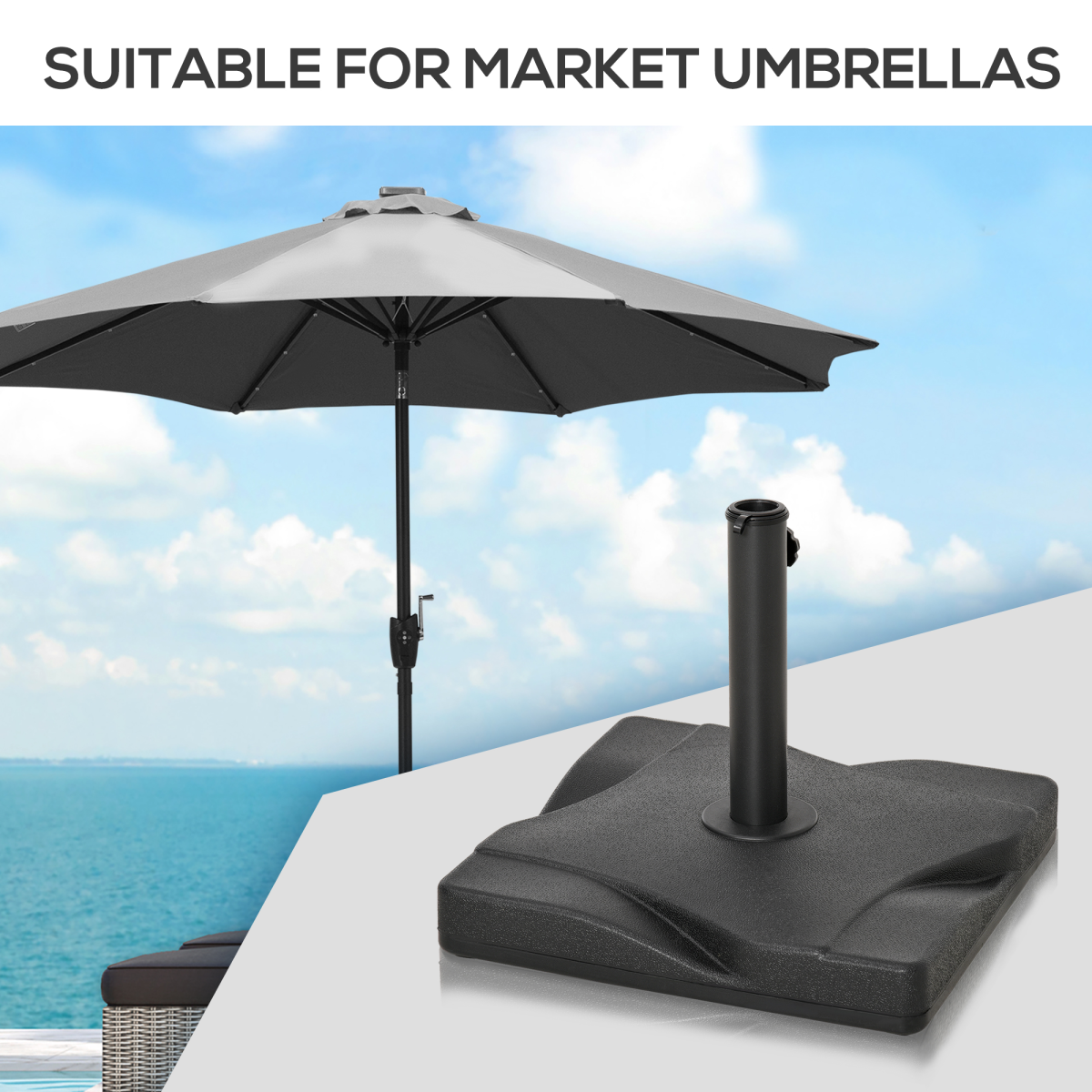 Outsunny 20kg Cement Square Parasol Base Black