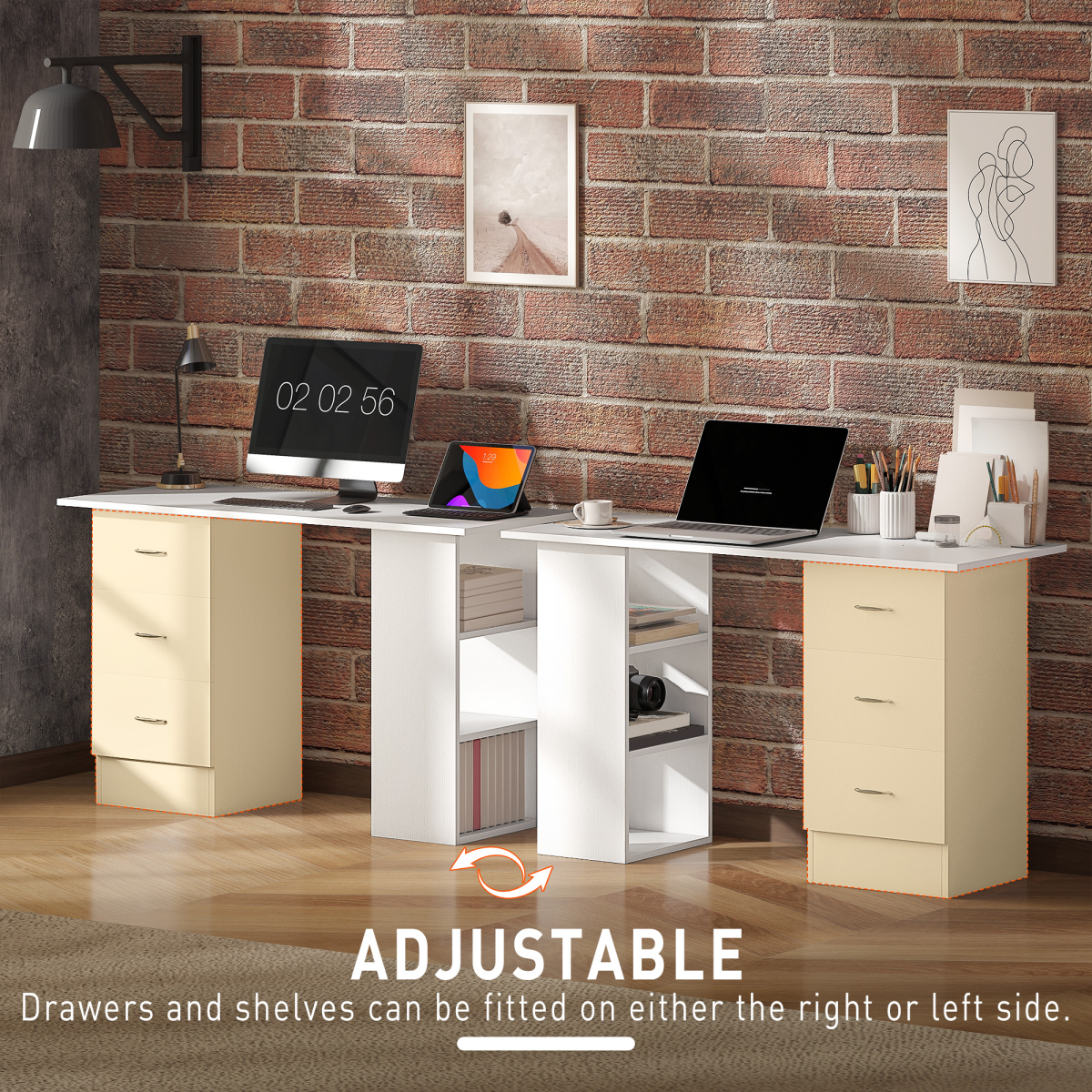 HOMCOM 120cm White Computer Desk with 3 Drawers & 3 Shelves