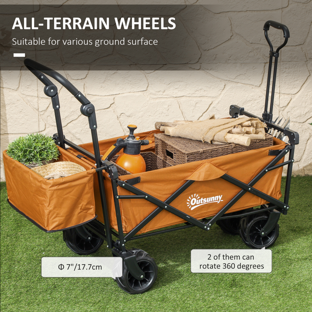 Outsunny Folding Utility Cart with Canopy, 68kg Capacity