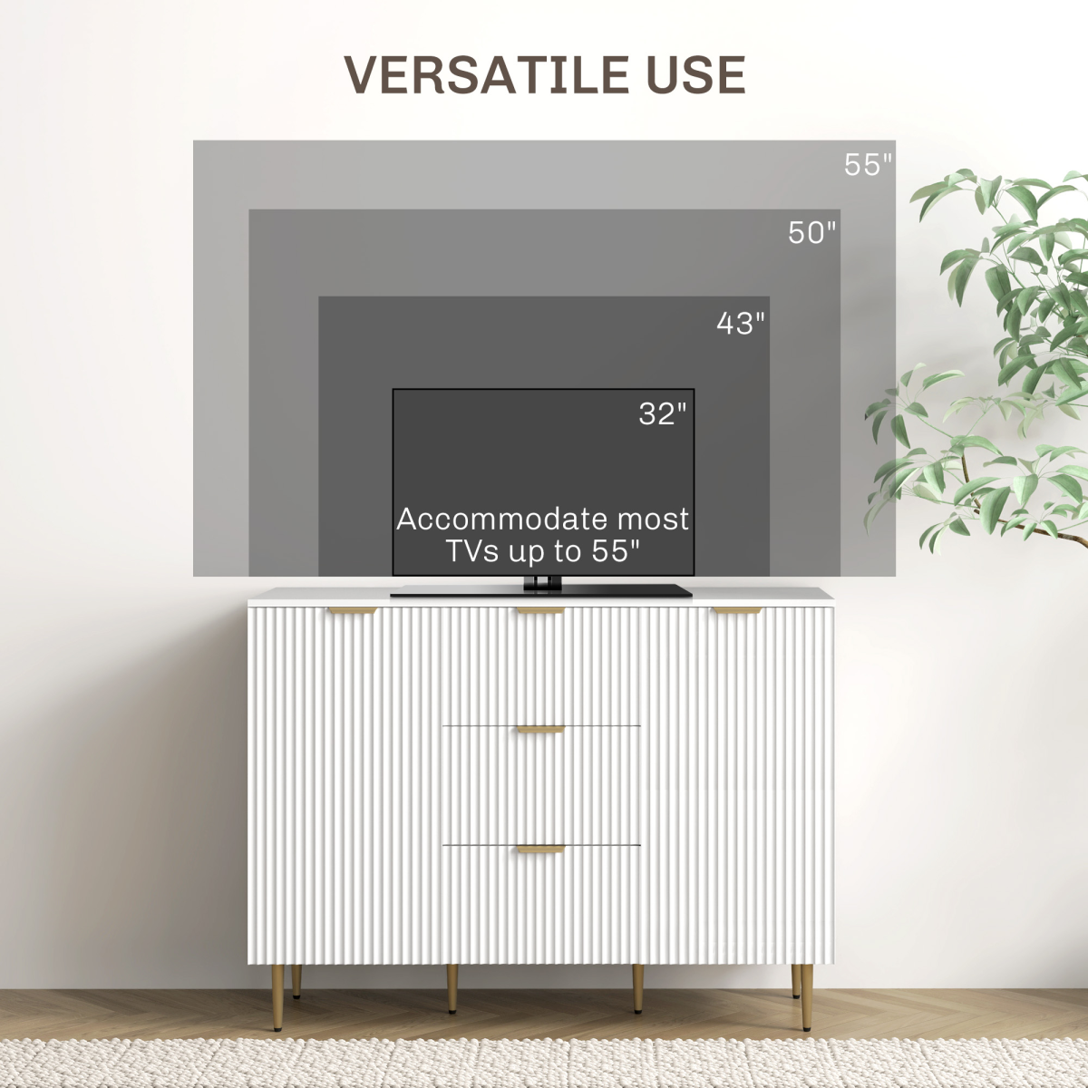 White Storage Cabinet with 3 Drawers, 2 Cabinets & TV Stand