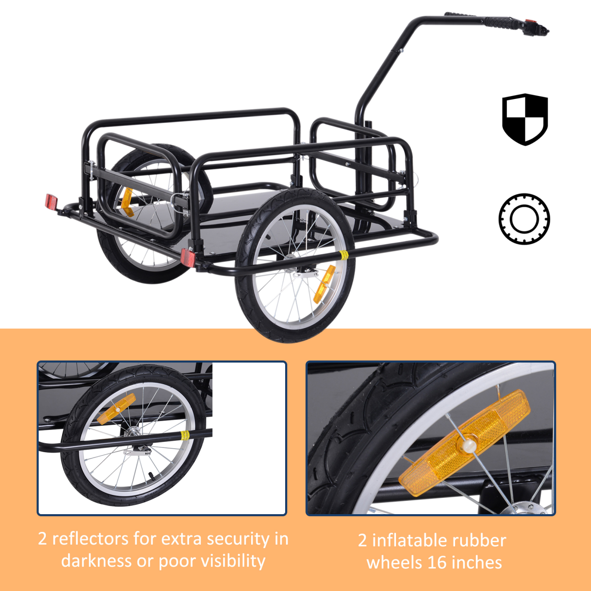 Folding Bicycle Cargo Trailer with Hitch, 40kg Capacity